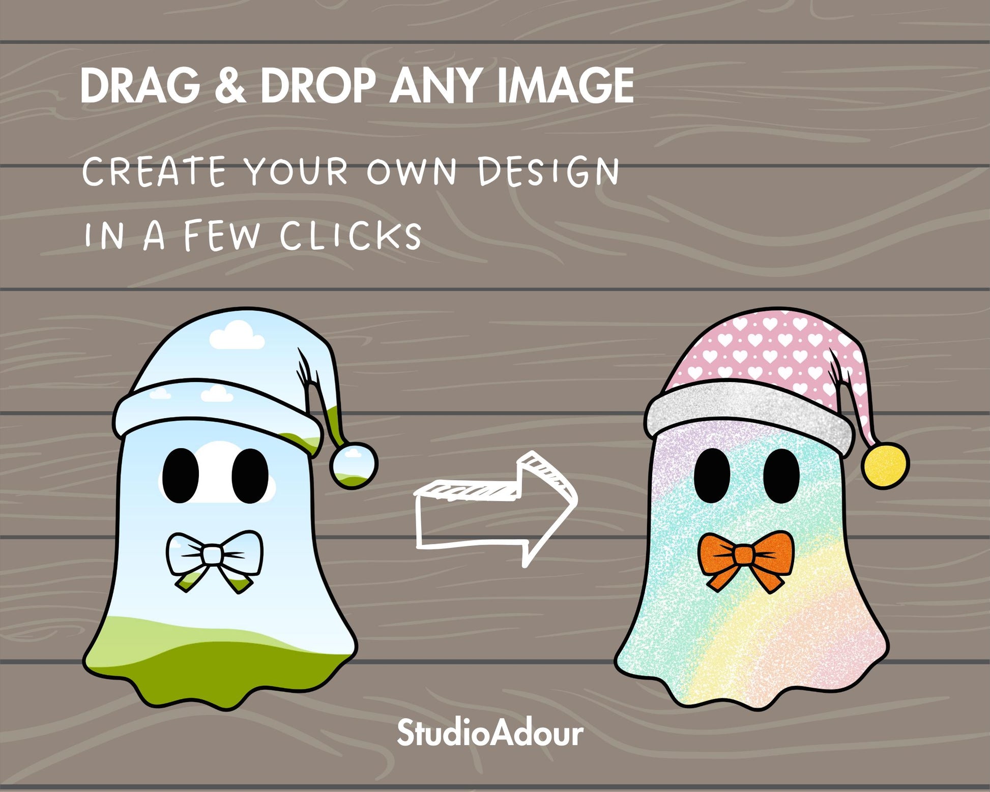 Design Your Own Christmas Ghosts, Ghost Wearing Christmas Hat Book Canva, Drag and Drop, Ghost With Bow, Canva Frames Bundle, Sublimation
