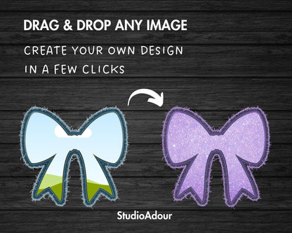 Faux Embroidery Bow Canva, Digital Stitch Ribbon Bow, Bow Applique, Canva Frames Bundle, Bow Patch Duotone, Coquette Bows PNG, Drag and Drop