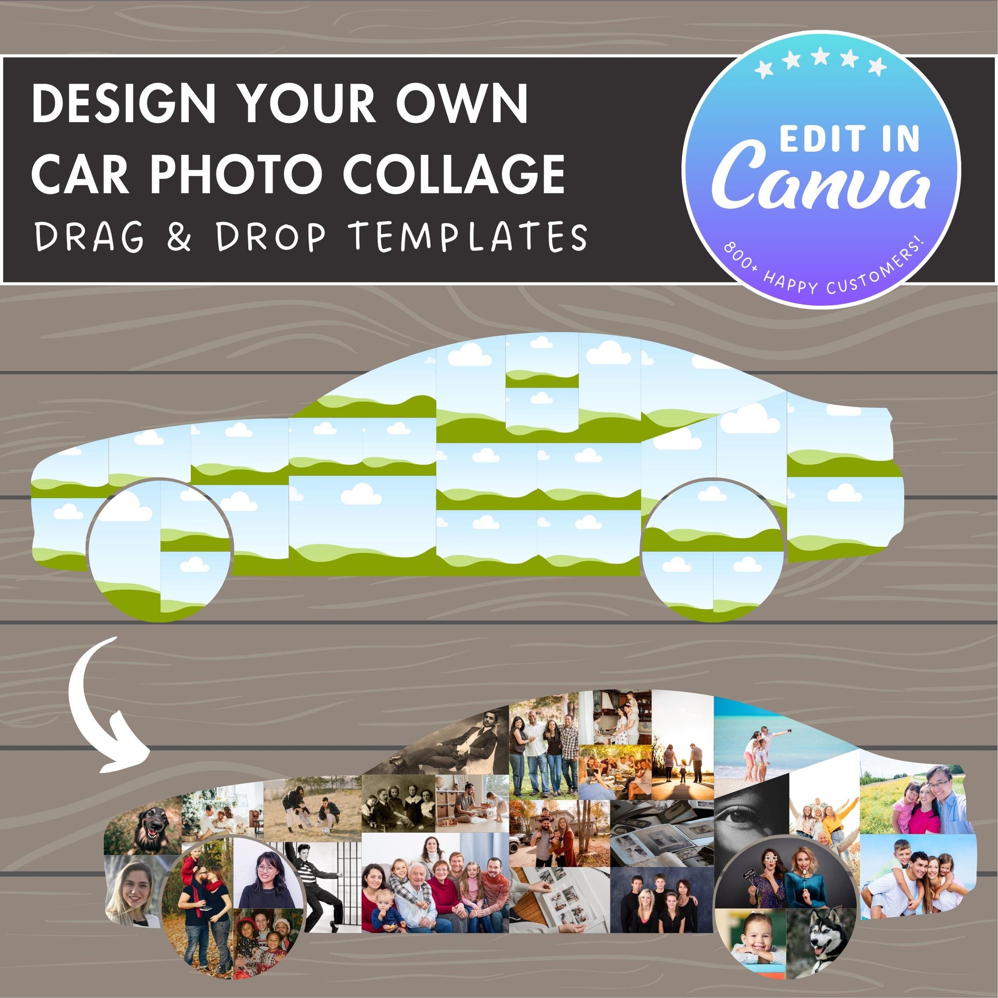 Design Your Own Car Photo Collage in Canva, Editable Collage Canva, Drag and Drop Photo, Car Lover Canva Frame, Family Collage, Driver Gift