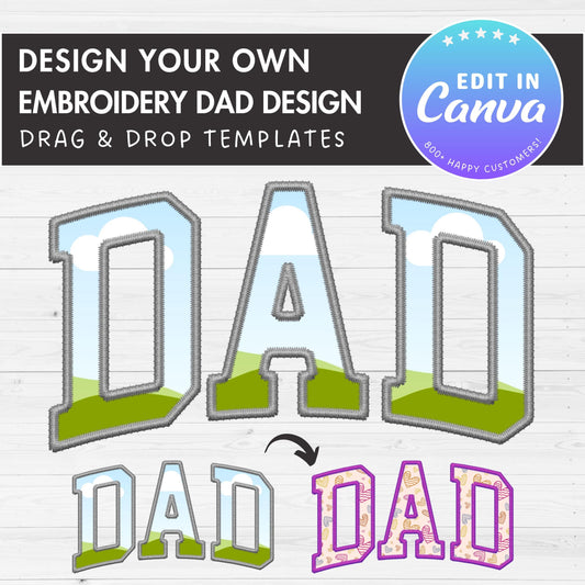 Design Your Own Stitch Dad Canva Frame, Faux Embroidery Dad Canva Template, Drag and Drop, Sublimation Design, Dad Varsity, T-shirt Design