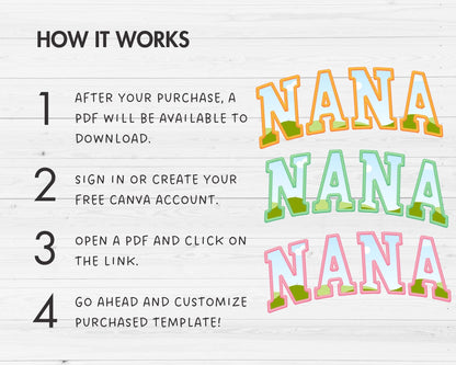 Design Your Own Stitch Nana Canva Frame, Faux Embroidery Nana Canva Template, Drag and Drop, Sublimation Design, Nana Varsity, Grandmother