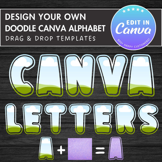 Doodle Letters Canva, Editable Alphabet Canva Template, Drag and Drop, Sublimation, Canva Frames Bundle, Canva Font, Uppercase Letters #98