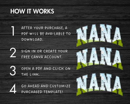 Distressed Nana Canva Frame, Editable Nana Canva Template, Drag & Drop, Sublimation Design, Nana Varsity PNG, Grunge Texture, Grandma Shirt