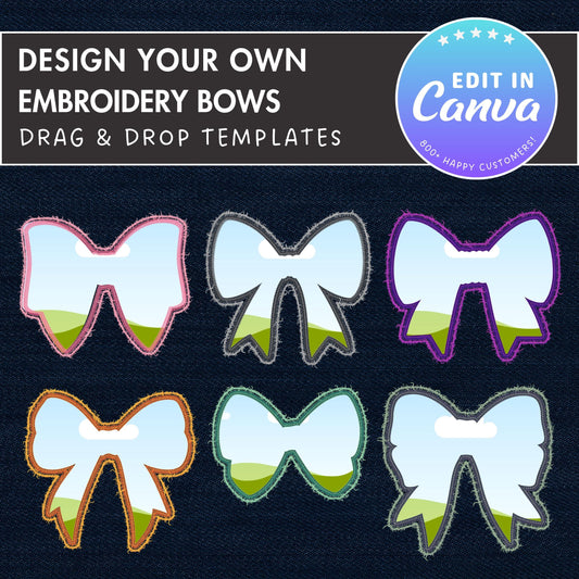 Faux Embroidery Bow Canva, Digital Stitch Ribbon Bow, Bow Applique, Canva Frames Bundle, Bow Patch Duotone, Coquette Bows PNG, Drag and Drop