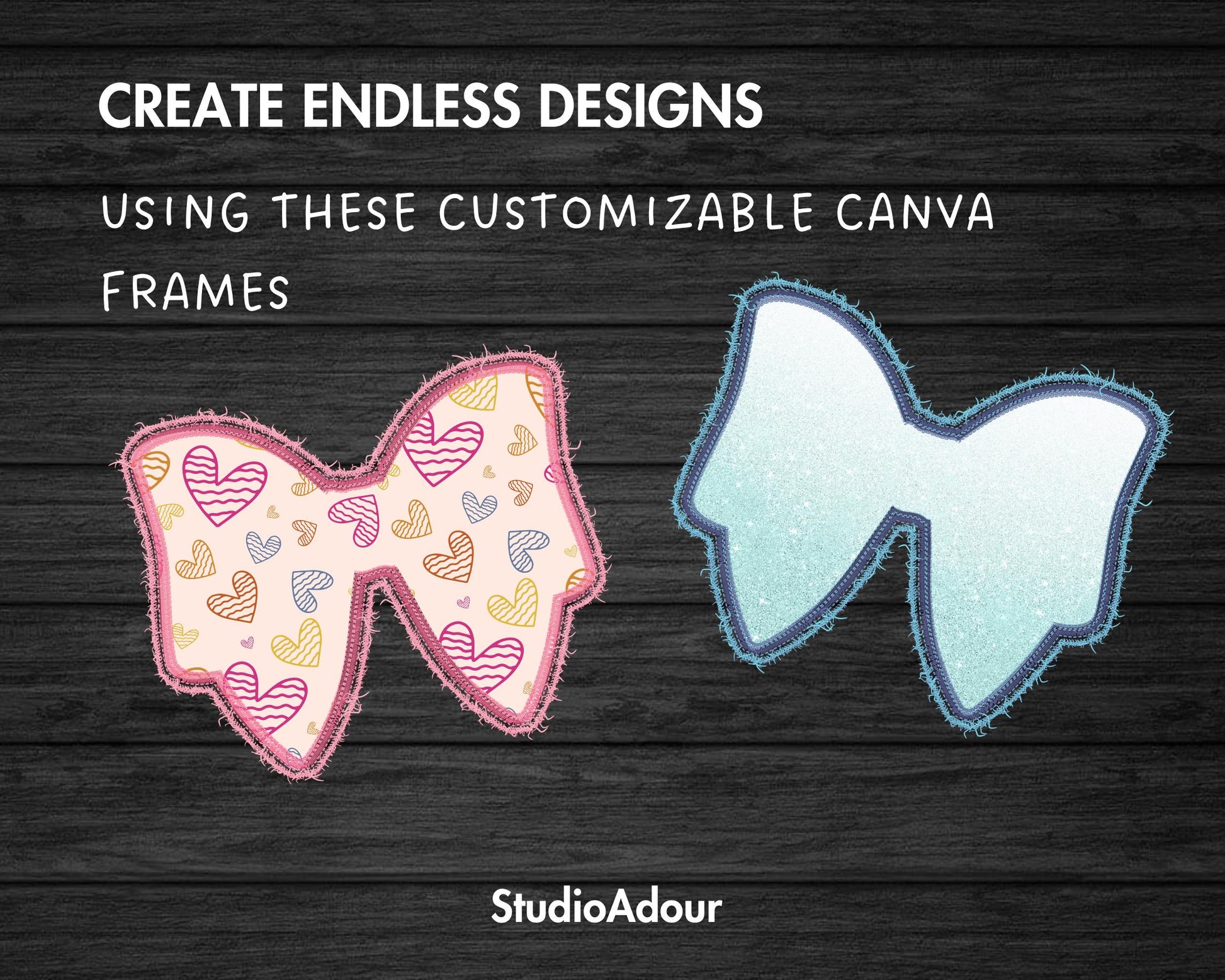 Faux Embroidery Bow Canva, Digital Stitch Ribbon Bow, Bow Applique, Canva Frames Bundle, Bow Patch Duotone, Coquette Bows PNG, Drag and Drop