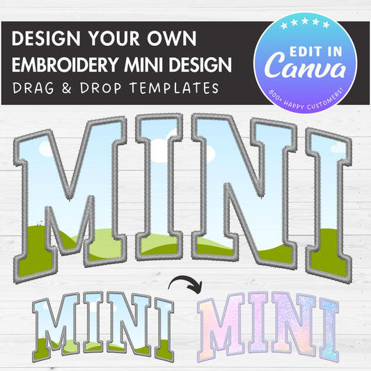 Design Your Own Stitch Mini Canva Frame, Faux Embroidery Mini Canva Template, Drag and Drop, Sublimation Design, Mini Varsity, Mini Shirt