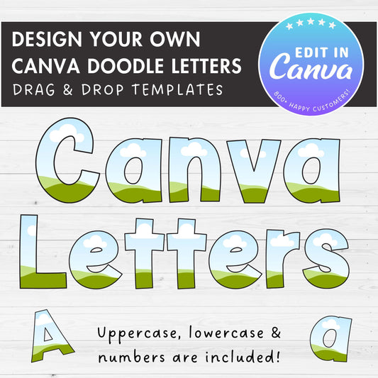 Doodle Letters Canva, Doodle Alphabet Canva Template, Drag & Drop, Editable Canva Font, Canva Frames Bundle, Letter PNG, Blank Letters #102