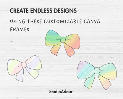 Coquette Bow Canva Frames, Ribbon Bow Templates, Drag and Drop Canva Frames Bundle, Editable Girly Bow, Messy Bun Bow, Tied Bow, Preppy Bow,