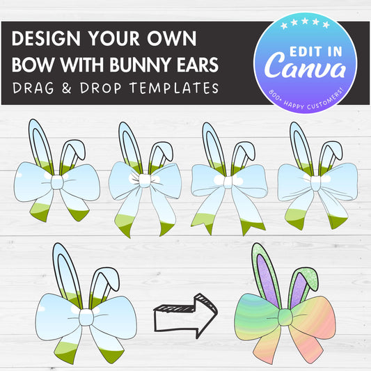 Coquette Bow with Bunny Ears Canva Frames, Ribbon Bow Templates, Easy Drag and Drop, Canva Frames Bundle, Editable Easter Bow, Messy Bun Bow