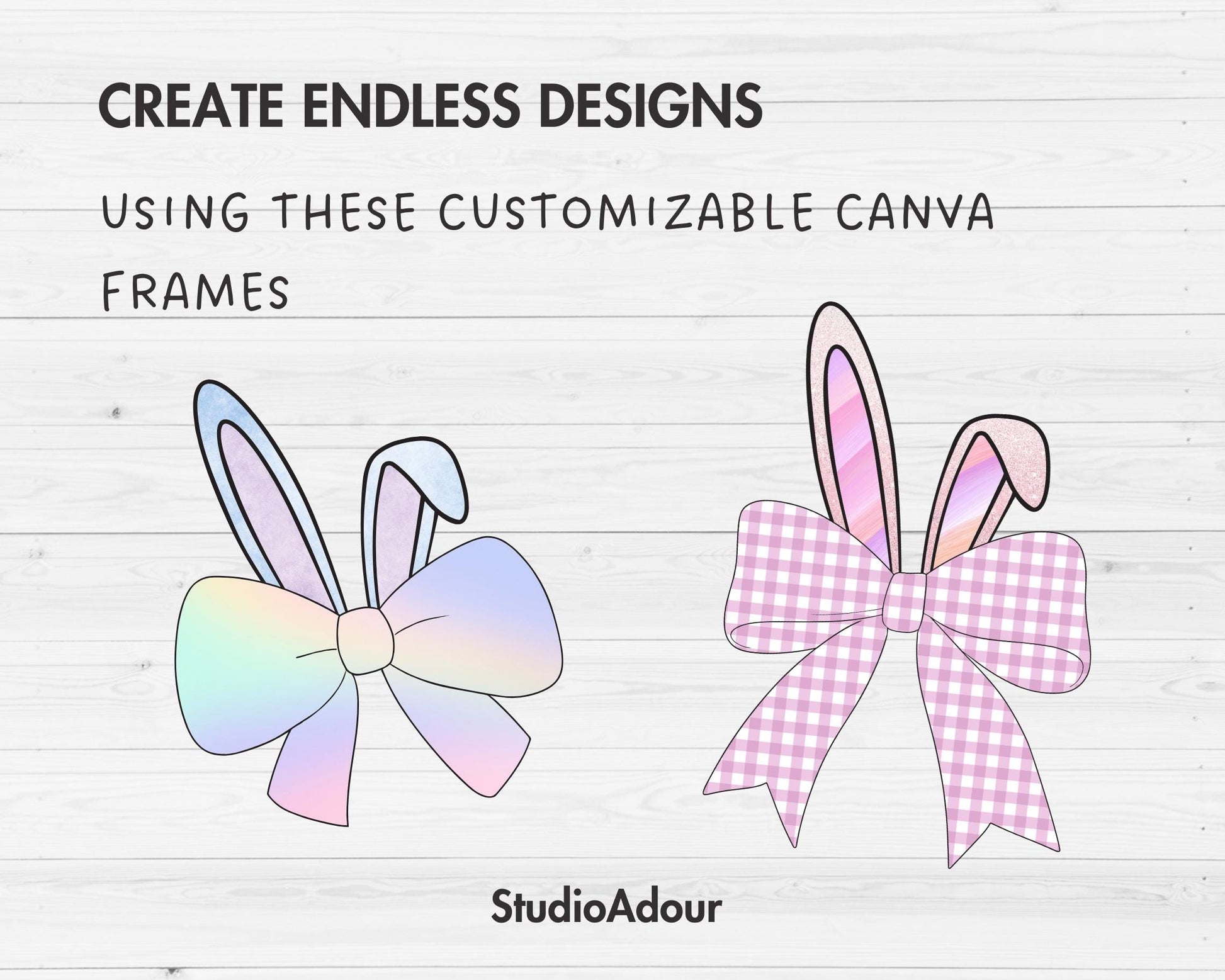 Coquette Bow with Bunny Ears Canva Frames, Ribbon Bow Templates, Easy Drag and Drop, Canva Frames Bundle, Editable Easter Bow, Messy Bun Bow