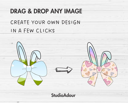 Coquette Bow with Bunny Ears Canva Frames, Ribbon Bow Templates, Easy Drag and Drop, Canva Frames Bundle, Editable Easter Bow, Messy Bun Bow