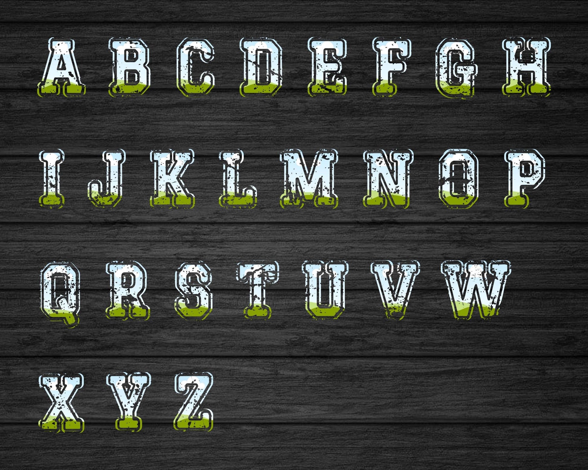Design Your Own Varsity Distressed Alphabet on Canva, Canva Frames Bundle, Drag and Drop, Editable Sport College Letters Canva Template