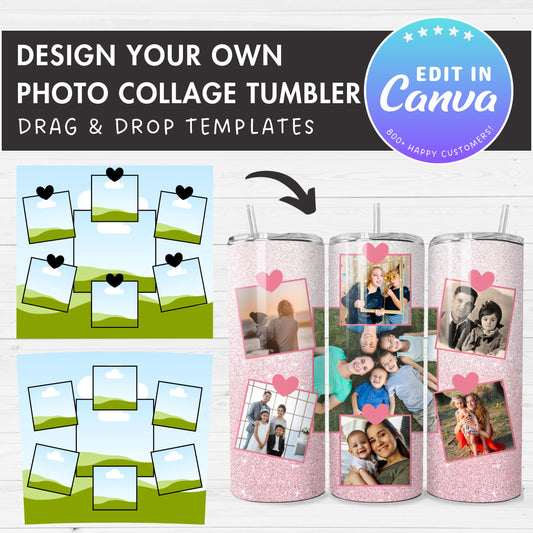 Design Your Own Photo Collage 20oz Skinny Tumbler Template, Editable Collage Canva Template, Easy Drag and Drop, Family Collage, Sublimation