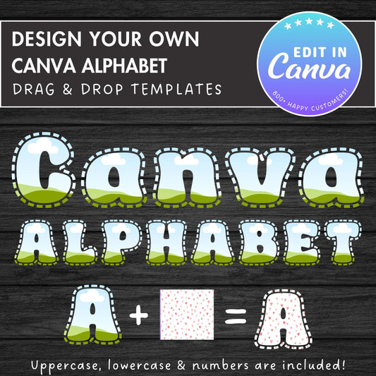 Alphabet Canva Template, Uppercase & Lowercase Letters, Canva Letter Frames, Easy Drag and Drop, Editable Alphabet PNG, Sublimation Design
