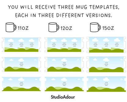 Design Your Own 11oz 12oz 15oz Mug Wrap, Full Wrap Mug Canva Templates, Coffee Mug Mockup, Full Wrap Canva Frames, Sublimation Templates