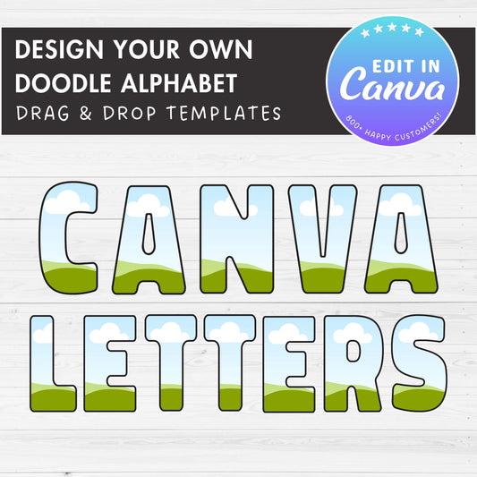 Design Your Own Doodle Letters on Canva, Doodle Alphabet Canva Template, Drag and Drop, Editable Uppercase Letters & Numbers, Letters PNG