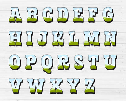 Design Your Own Western Doodle Letters Canva, Uppercase Alphabet Canva Template, Drag and Drop, Editable Canva Font, Cowboy Letters PNG