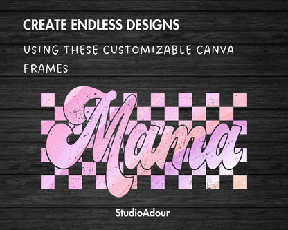 Design Your Own Distressed Checkered Mama Canva Frame, Editable Mama Canva Template, Drag and Drop, Sublimation Design, Grunge Mama Shirt