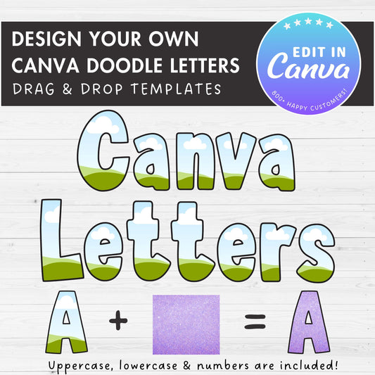 Design Your Own Doodle Letters Canva, Uppercase & Lowercase Alphabet Canva Template, Drag and Drop, Editable Canva, Sublimation Letters PNG