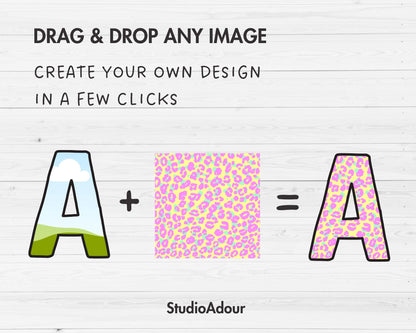 Editable Canva Alphabet Template, Doodle Letters Canva, Uppercase Letters, Canva Frames Bundle, Sublimation Design, Drag and Drop Canva Font