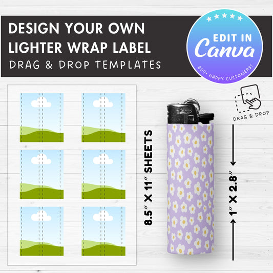 Design Your Own Lighter Wrap, Lighter Label Editable Canva Template, Editable Lighter Full Wrap, Sublimation Template, 8.5"x11" sheet