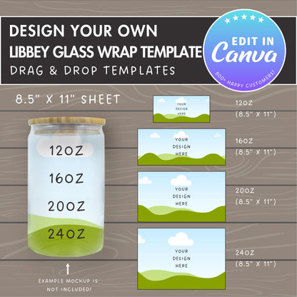 Design Your Own Libbey Can Glass Wrap, Libbey Can Glass Template Bundle, 12oz 16oz 20oz 24oz Libbey Beer Can Canva Template, Jar Wrap Canva