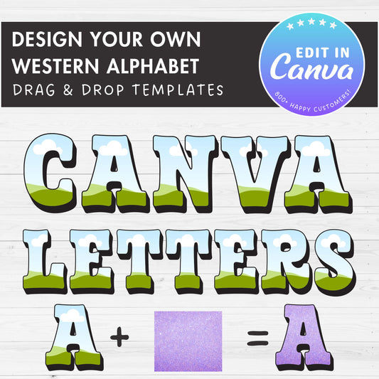 Design Your Own Western Doodle Letters Canva, Uppercase Alphabet Canva Template, Drag and Drop, Editable Canva Font, Cowboy Letters PNG