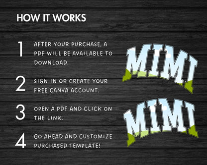 Design Your Own Mimi Canva Frame, Editable Mimi Canva Template, Drag and Drop, Sublimation Design, Mimi Varsity, Sport College, Grandma