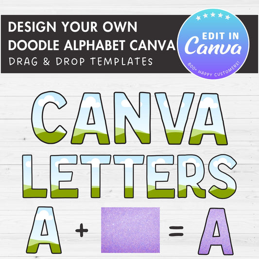 Editable Canva Alphabet Template, Doodle Letters Canva, Uppercase Letters, Canva Frames Bundle, Sublimation Design, Drag and Drop Canva Font