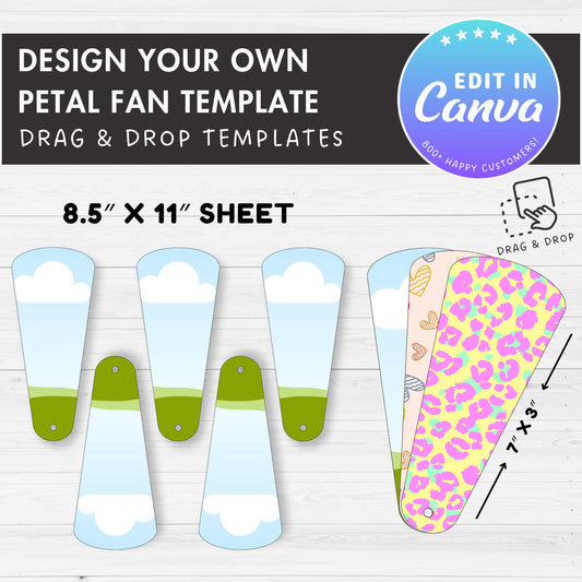 Petal Fan Editable Canva Template, Easy Drag and Drop, Sublimation Hand Fan, Wedding Fan, Paddle Fan, Canva Frames Bundle, 8.5"x11" Sheet