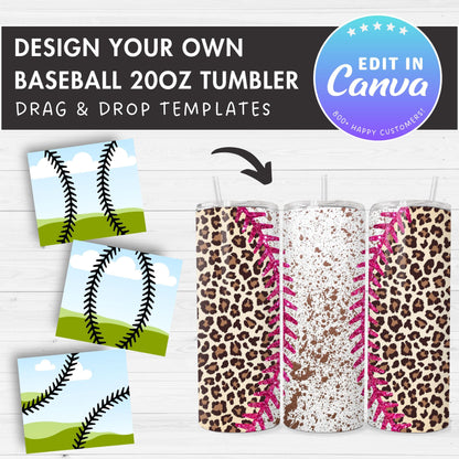Baseball 20oz Skinny Tumbler Canva Template, Drag and Drop, Editable Sport Tumber Wrap, Baseball Stitches Tumbler Wrap, Sublimation Design,