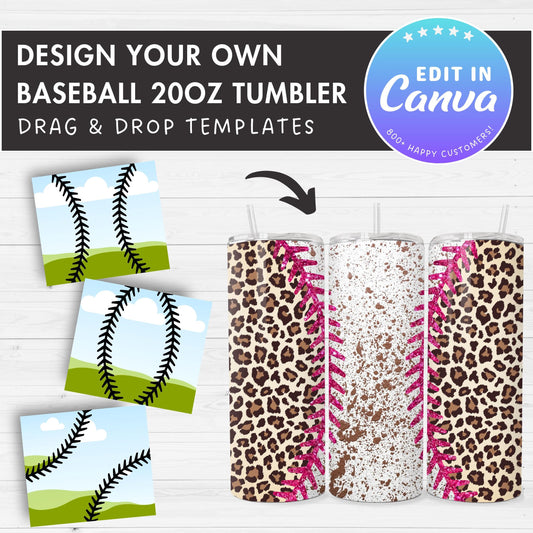Baseball 20oz Skinny Tumbler Canva Template, Drag and Drop, Editable Sport Tumber Wrap, Baseball Stitches Tumbler Wrap, Sublimation Design,