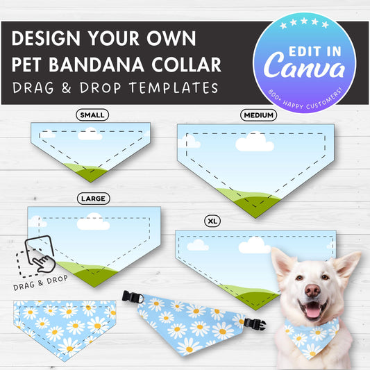 Pet Bandana Collar Editable Canva Template, Drag and Drop, Cat & Dog Bandana Sublimation Template, Print on Demand, DIY Pet Collar 4 Sizes