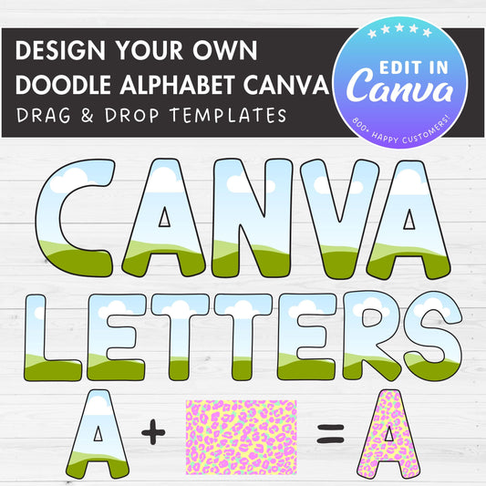 Design Your Own Doodle Letters on Canva, Doodle Alphabet Canva Template, Drag and Drop, Editable Canva Font, Canva Frames Bundle, Letter PNG