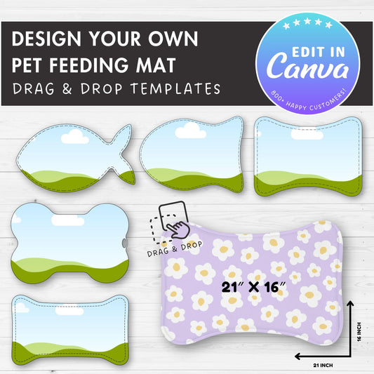 Pet Feeding Mat Editable Canva Template, Easy Drag and Drop, Dog & Cat Feeding Placemat Sublimation Template, Canva Frames Bundle, Food Mat