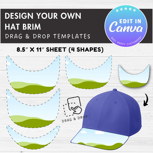 Hat Brim Editable Canva Template, Easy Drag and Drop, Baseball Cap Brim Sublimation Template, Blank Hat Canva Template, Canva Frames Bundle