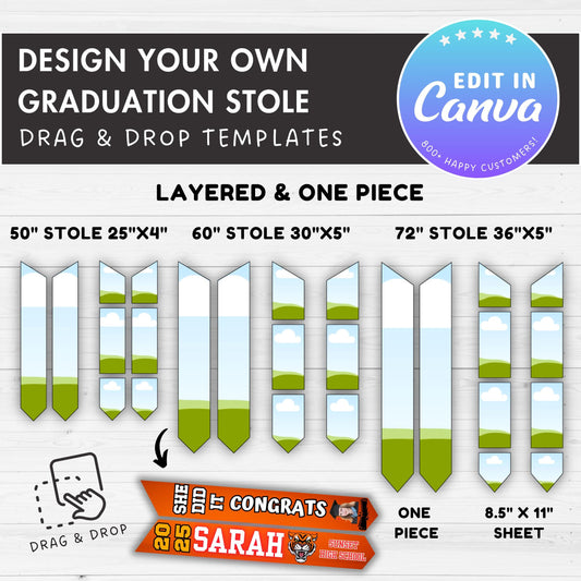 Graduation Stole Editable Canva Template, Easy Drag and Drop, Grad 2025 Sublimation Template, Canva Frames Bundle, Graduation Stole Blank