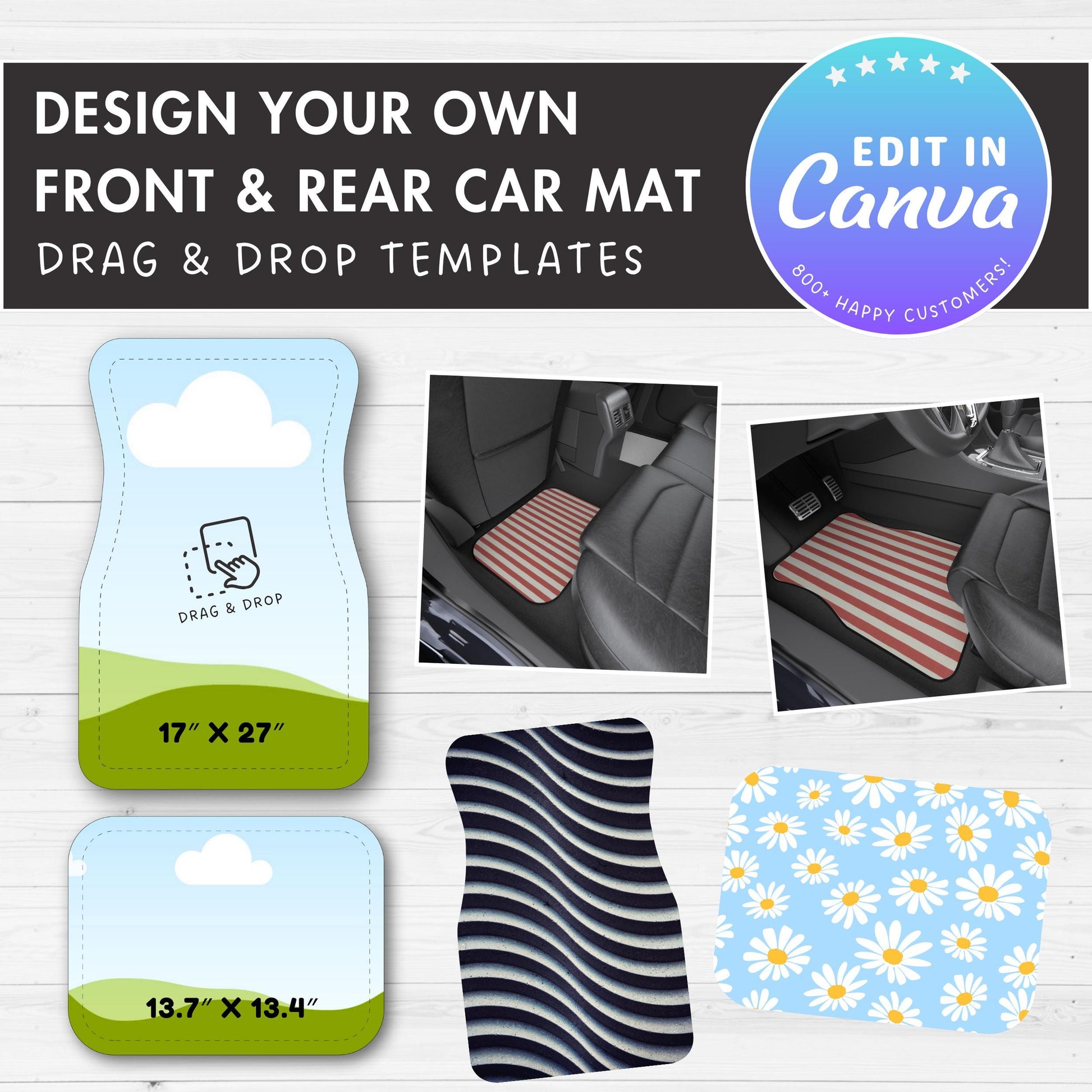 Car Mat Editable Canva Template, Easy Drag and Drop, Car Mat Sublimation Template, Front &Rear Car Floor Mat Template, Canva Frames Bundle