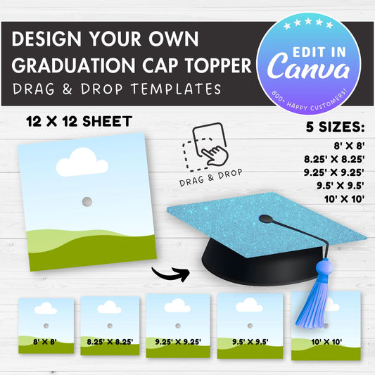 Graduation Cap Topper Editable Canva Template, Easy Drag and Drop, Graduation Cap Sublimation Template, Blank Graduation Cap, Canva Frame