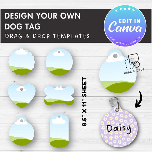 Dog Tab Editable Canva Template, Easy Drag and Drop, Dog Tag Sublimation Template, Bone Tag Template, Dog Tag Label, Canva Frames Bundle