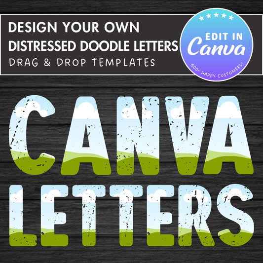 Design Your Own Doodle Distressed Alphabet on Canva, Canva Frames Bundle, Drag and Drop, Editable Grunge Uppercase & Lowercase Canva Letters