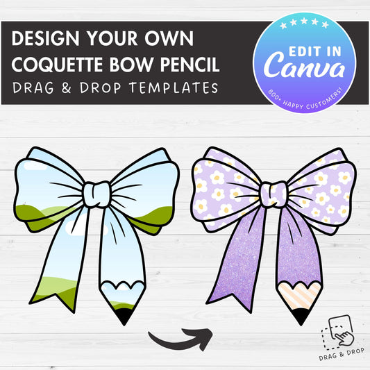 Pencil Coquette Bow Editable Canva Template, Easy Drag and Drop, Coquette Bow Sublimation, Bow Canva Frame, Teacher Shirt, Back to School