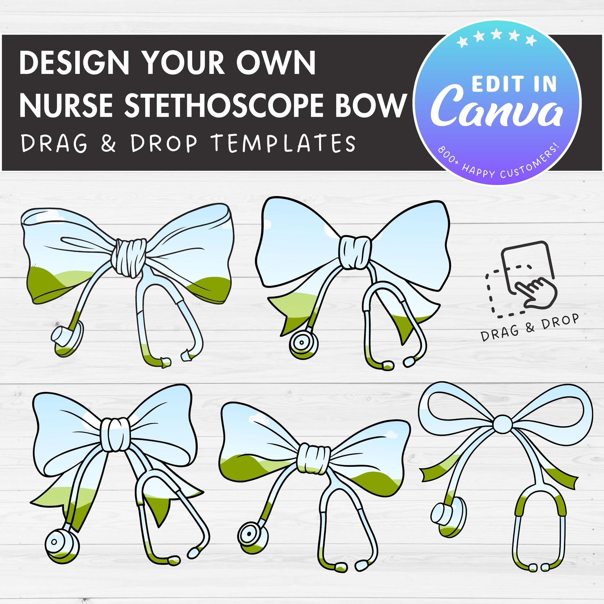 Nurse Stethoscope Coquette Bow, Drag and Drop, Nurse Coquette Sublimation Template, Ribbon Bow Template, Canva Frames Bundle, Doctor Bow PNG