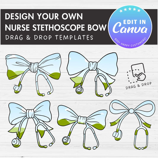 Nurse Stethoscope Coquette Bow, Drag and Drop, Nurse Coquette Sublimation Template, Ribbon Bow Template, Canva Frames Bundle, Doctor Bow PNG