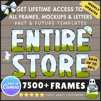 Entire Store, Canva Frames Bundle, Editable Canva Templates, All Past and Future Designs, Drag and Drop, Canva Mockups, Letters & Alphabets
