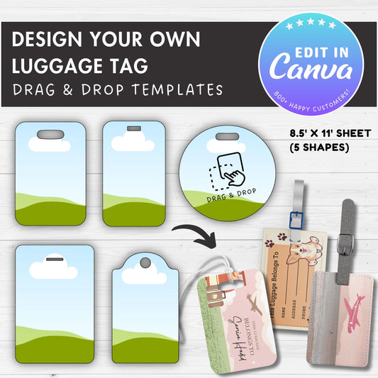 Luggage Tag Editable Canva Template, Easy Drag and Drop, Travel Tag Sublimation Template, Blank Hat Canva Template, Canva Frames Bundle