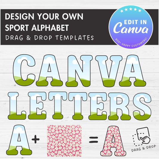 Design Your Own Sport Alphabet on Canva, Doodle Letters & Numbers Canva Template, Drag and Drop, Editable Canva Letters, Canva Frames Bundle