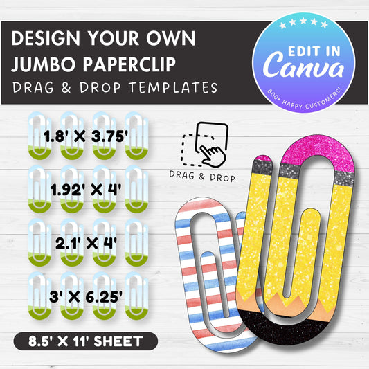 Jumbo Paperclip Editable Canva Template, Easy Drag and Drop, Jumbo Paperclip Sublimation, Paperclip Bookmark Template, Canva Frames Bundle