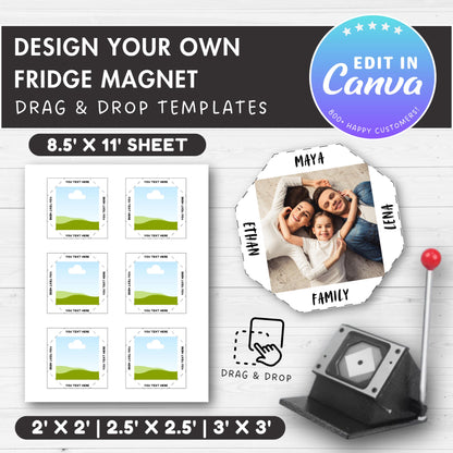 Square Fridge Magnet Editable Canva Template, Easy Drag and Drop, 2x2 Magnet Sublimation Template, Magnet Machine Template, DIY Magnet Maker