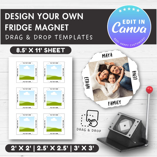 Square Fridge Magnet Editable Canva Template, Easy Drag and Drop, 2x2 Magnet Sublimation Template, Magnet Machine Template, DIY Magnet Maker